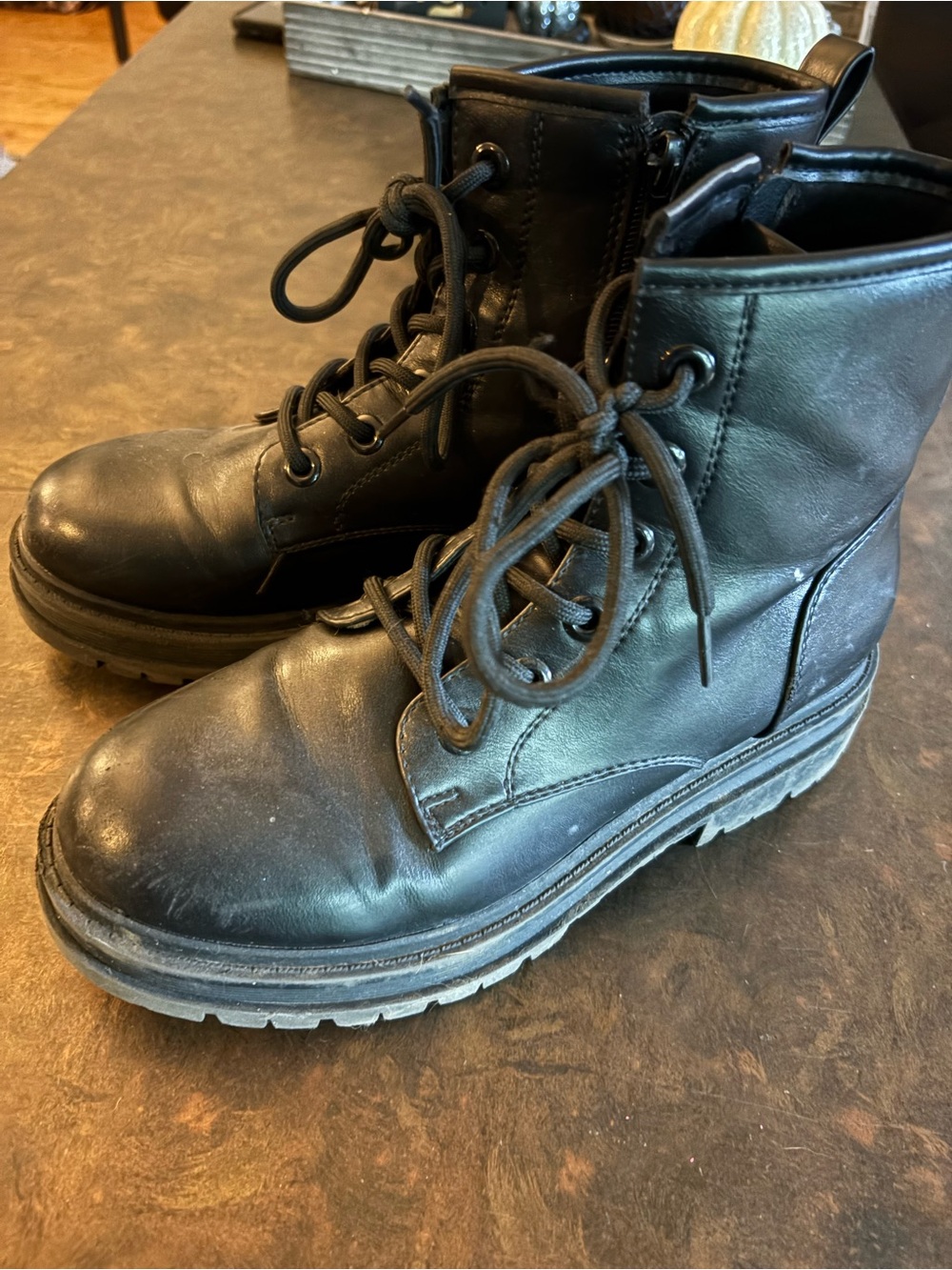 Women’s Black Leather Lace-Up Combat Boots